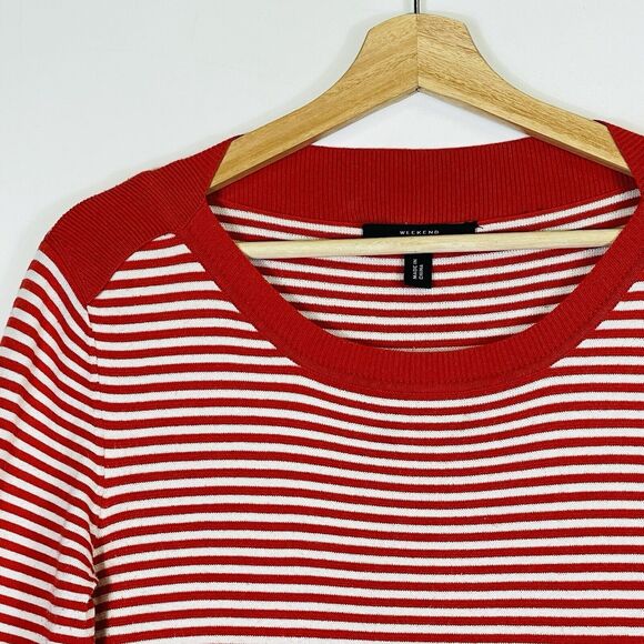 MaxMara‎ Weekend Red White Stripe Lap Shoulder Boatneck Sweater Women's Medium - Picture 2 of 6